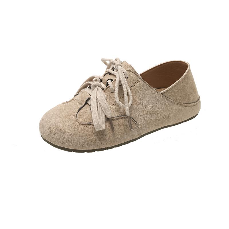 Frühling Herbst Neuer Stil Runde Zehen Damen Flache Schuhe 2025 Mode Wildleder Lässig Weiche Sohle Schnürschuhe Verschleißfest Damen Schuhe