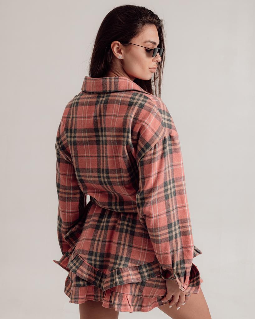 Women's Checkered Suit Bocharova 7110 XS Red (shirt, Skirt)