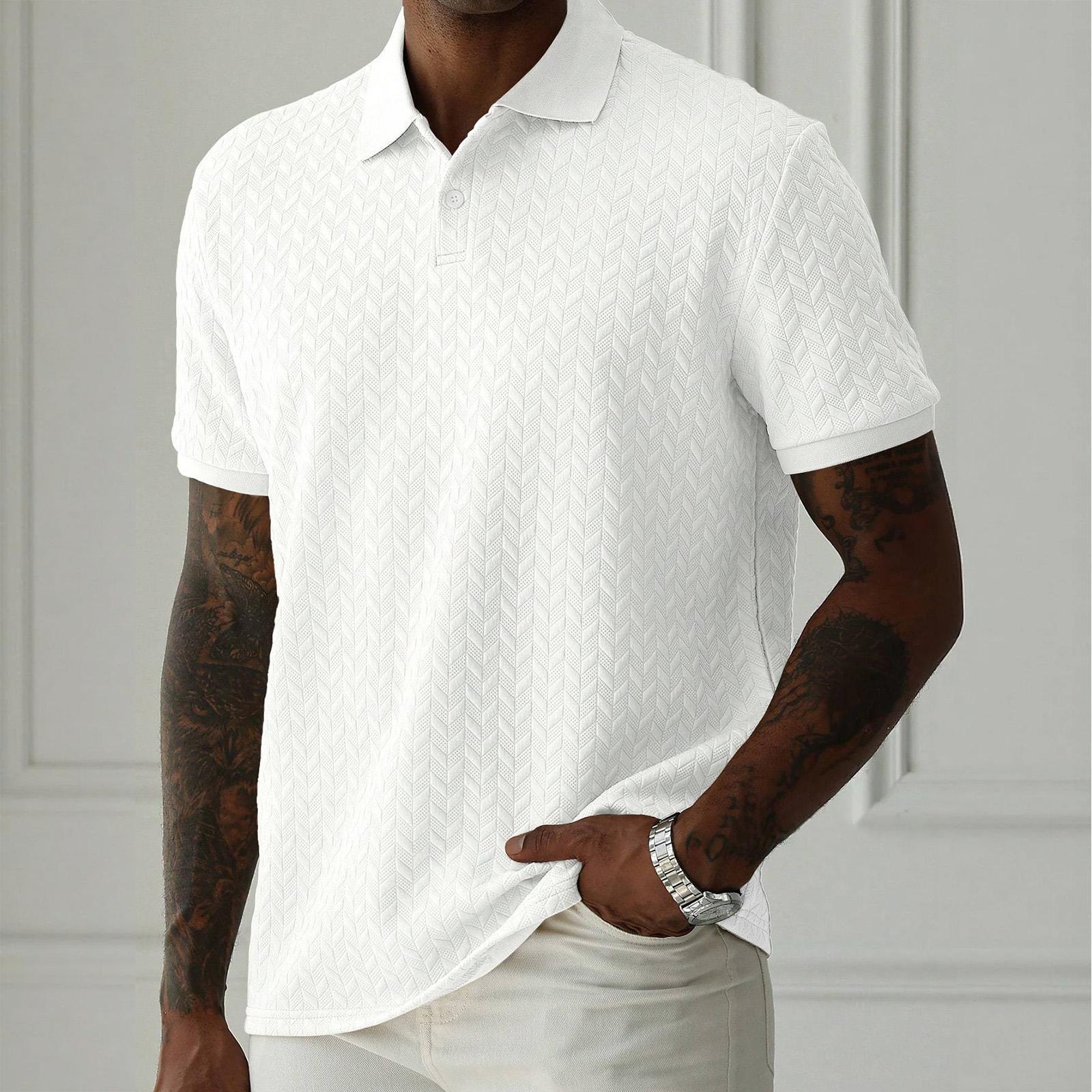 

Men Short Sleeve Polo Shirt Knit Casual Athletic Fit Lightweight Soft Fabric Classic Collar Design XL білий