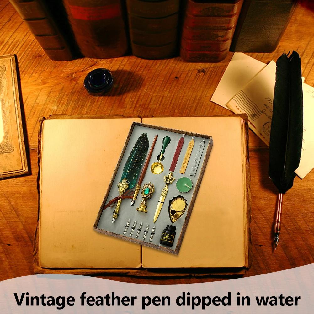 1 Set Retro Federkiel Schreibtinten-Set Schreibwaren Feder-Tauchstift Federkiel-Sets Kunstbedarf Bastelbedarf Geschenke DIY Kreativ Vintage