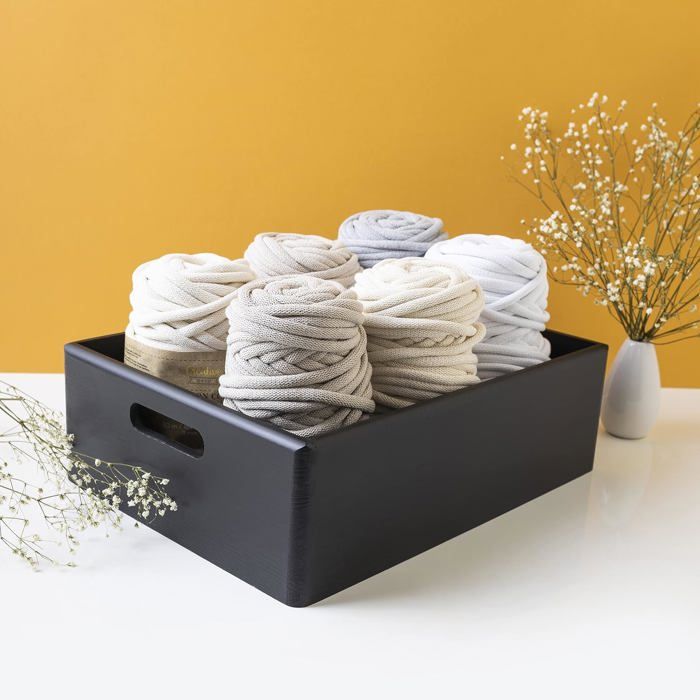 Aufbewahrungsbox - Creative Deco - Schwarz - 40x30x13cm - Naturholz - Griffe Inklusive