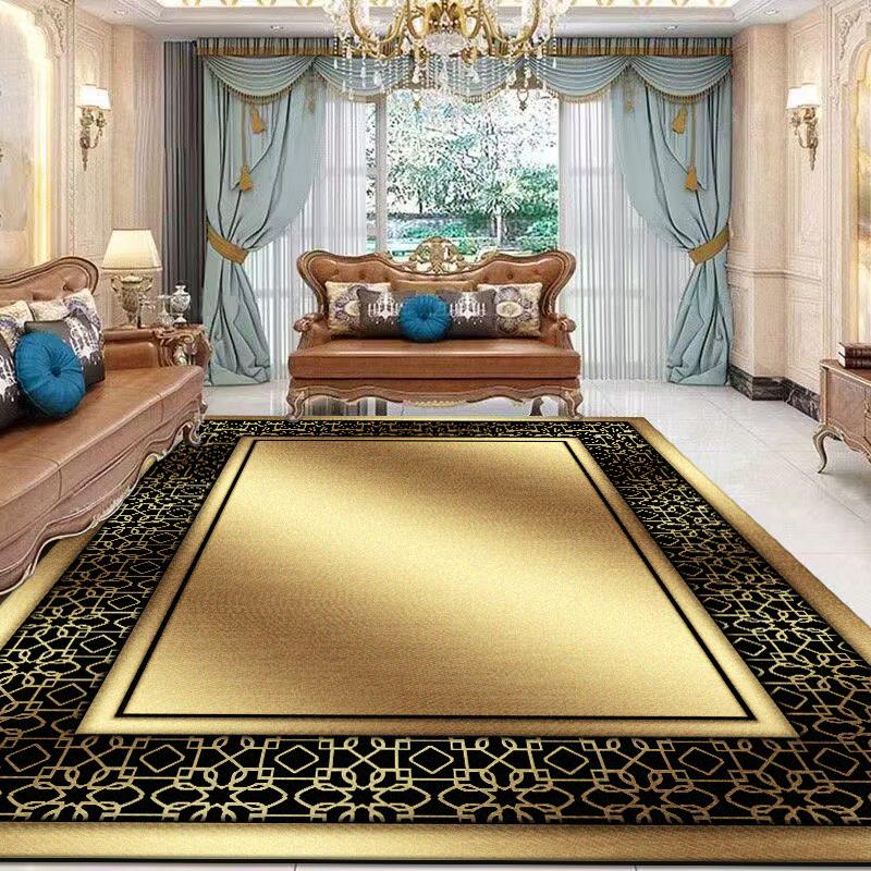 European Style Golden Carpet Living Room Luxury Large Area Decoration Bedroom Rugs Lounge Coffee Tables Non-slip Mat Washable