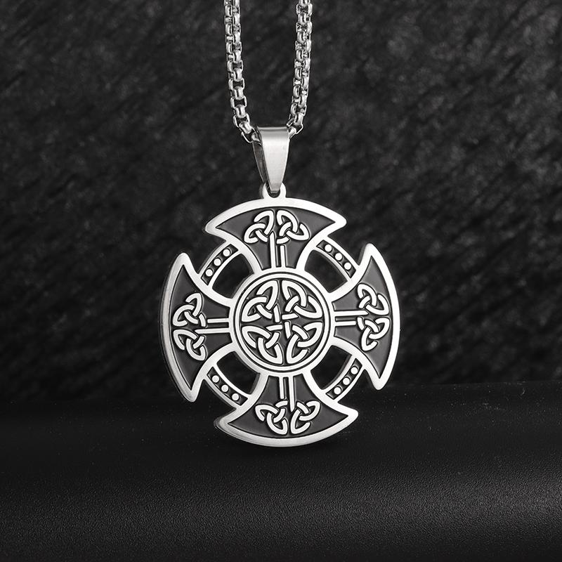 Stainless Steel Vintage Nordic Rune Compass Necklace Men Fashion Trend Amulet Nordic Jewelry