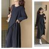TOWYYO Long Korean Long Round Perfect for Relaxed Fits All Seasons Women's Dress, Style, Simple, Sleeve, Collar, Knit, Pleated, Breathable, Commuting,