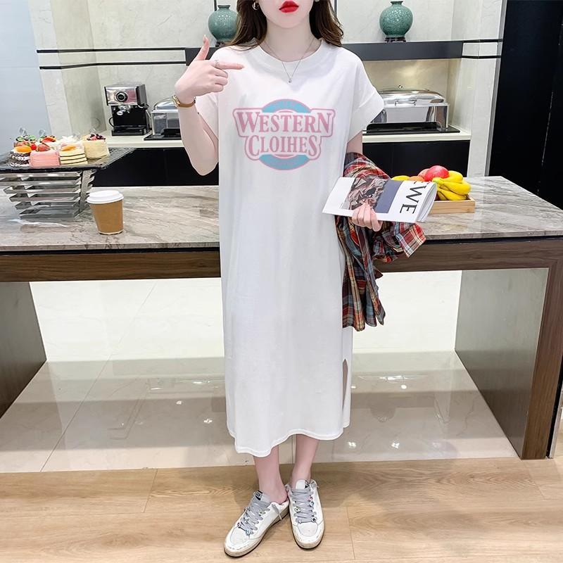 

Женское повседневное простое летнее модное платье с разрезом в стиле вестерн Простое платье-футболка с надписью 4XL белый