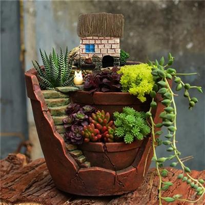 Mini House Figurka Pryskyřice Květináč Sky City Kreativní květináč do květináče Bylinky Kaktusy Sukulentní rostliny Dekorace do domácnosti