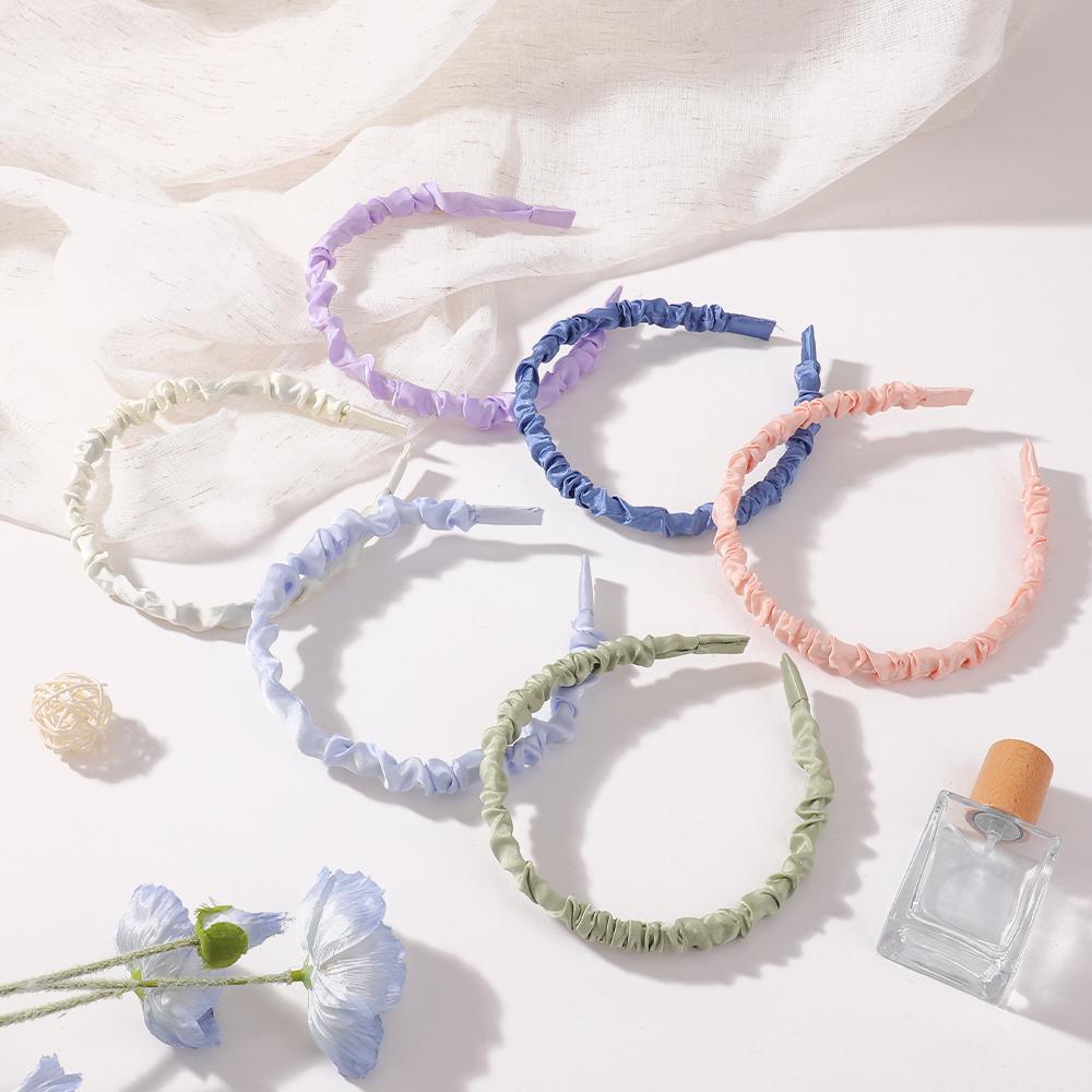 20 Stück Zufällige Farbe Stoff Satin Plissiertes Haarband für Frauen Süß Einfaches Stirnband Mädchen Reifen Kopfschmuck Vielseitiges Haar-Accessoire