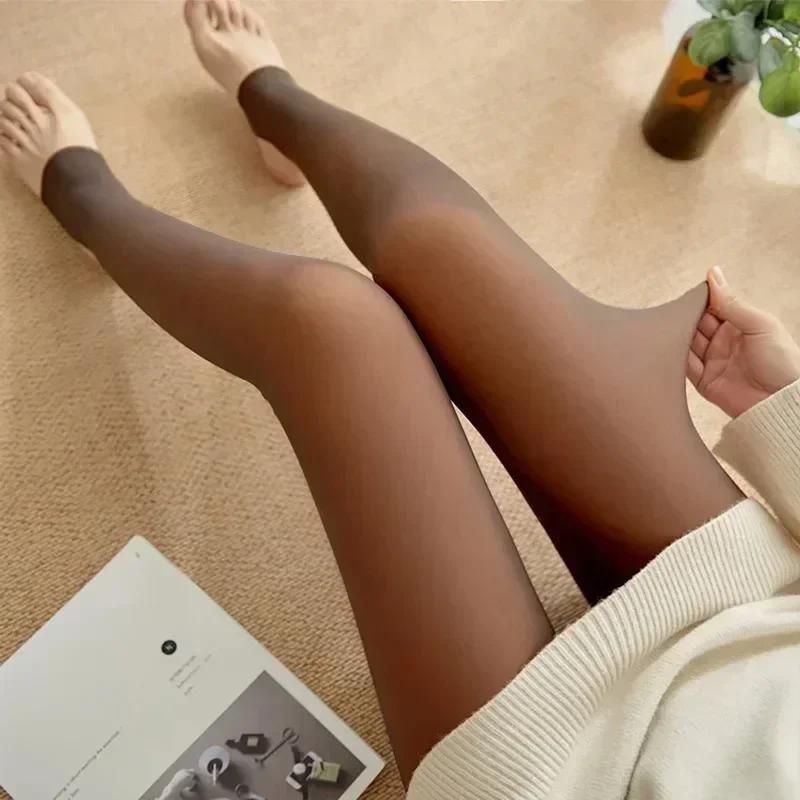 Women'S Thermal Leggings Fleece Tights Ladies Thermo Pantyhose High Waist Elastic Tights Thermal Leggings Winter Pantyhose High Quality
