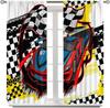 Racing Car Kids Curtains Checkered Flag Abstract Red Background Decoration Bedroom Living Room Kitchen Curtain Light Blocking Polyester Ideal For Area