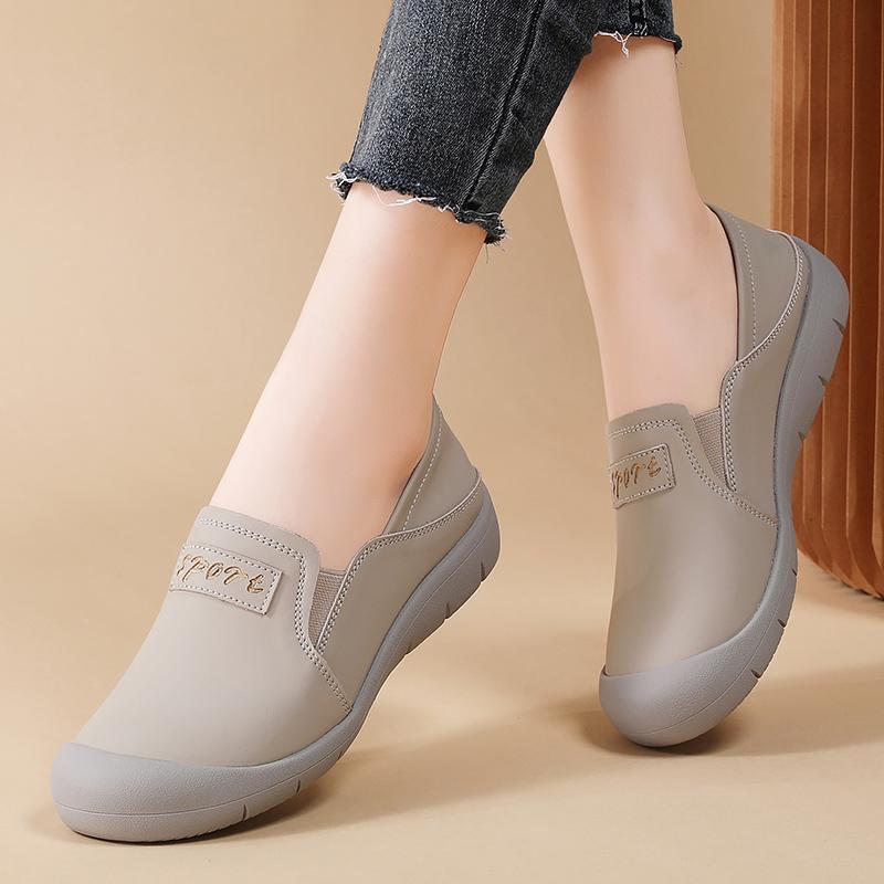 Genuine Leather Women's Flats 2 In 1 Casual Shoes Ladies Elastic Walking Shoes Slip-on Loafers Round Toe Slippers Waterproof Working Shoes