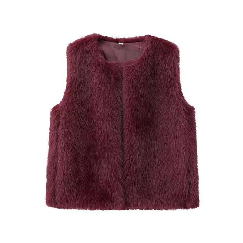 Fall New Women's Clothing French Artificial Fur Effect Sleeveless O-neck Short Vest Tops 4369242