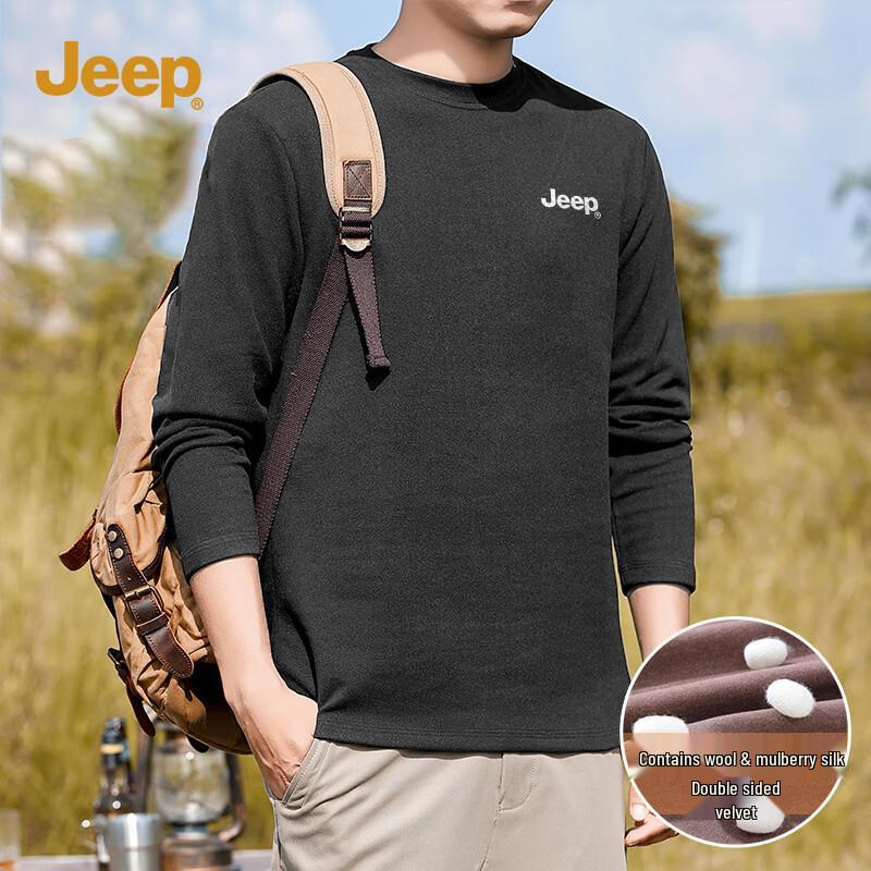JEEP Men's Thermal Silk Wool Fleece Round Neck Base Layer