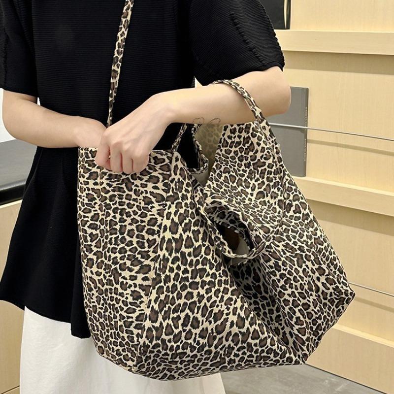 Leopard print shoulder bag large capacity canvas tote bag fashion oblique span handbag versatile women's bag