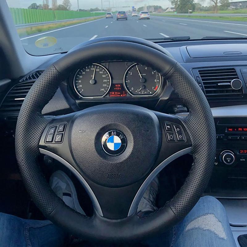Husa Negră din Piele Microfibră pentru Volanul Mașinii BMW M Sport M3 E90 E91 E92 E93 E87 E81 E82 E88 X1 E84