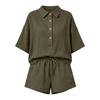 Women Casual Two Piece Set Lightweight Button Down Shirt and Drawstring Waist Shorts Relaxed Fit Summer Outfit
