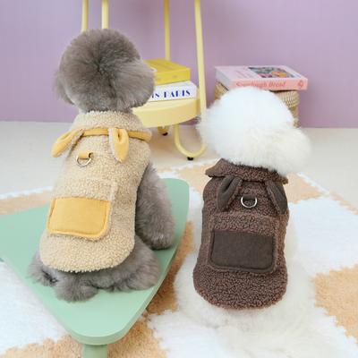Manteau en fourrure d'agneau d'automne et d'hiver, mignon manteau en coton avec oreilles de lapin, ours en peluche, petit chien, manteau de poche, vêtements pour animaux de compagnie, chat, Noël