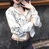 2KWEIRD Podzimní Y2k Estetické Zkrácené Mikiny Dámské Ležérní Potisk Dvojité Zipy Harajuku Punk Mikina Gotické Vílí Grunge Bundy