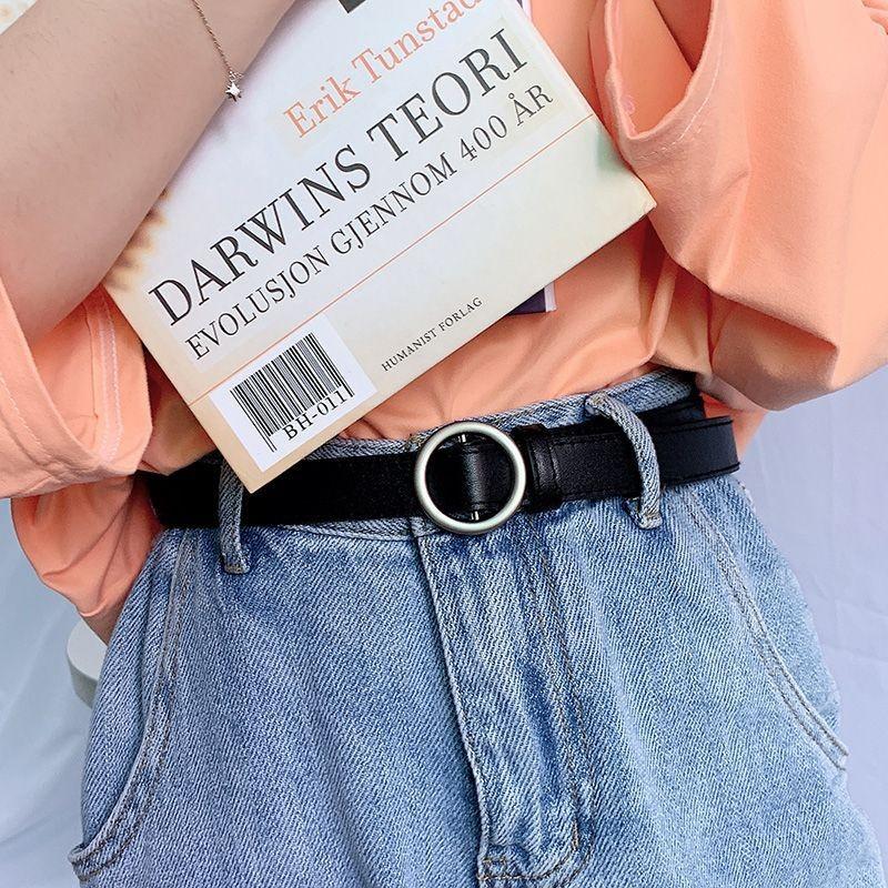 Sleek Versatile Womens Korean Circle Buckle Denim Belt Crafted From Quality Pu Style For
