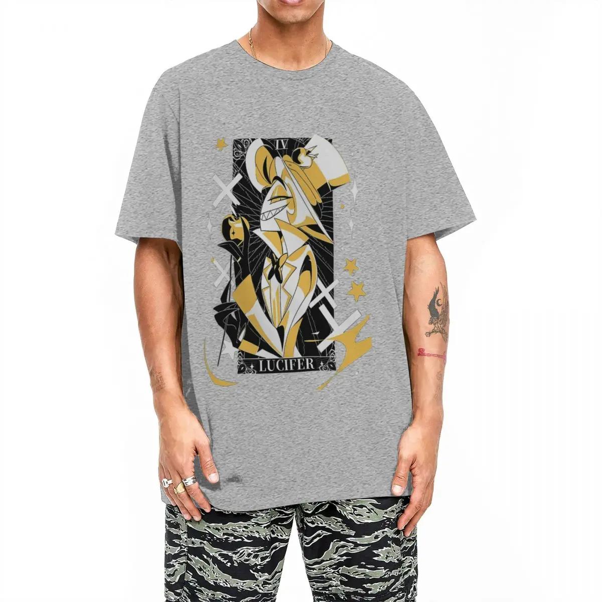 

Мужские футболки Lucifer Morningstar Hazbins Hotels из чистого хлопка, винтажные футболки с коротким рукавом и круглым вырезом, идея для подарка S