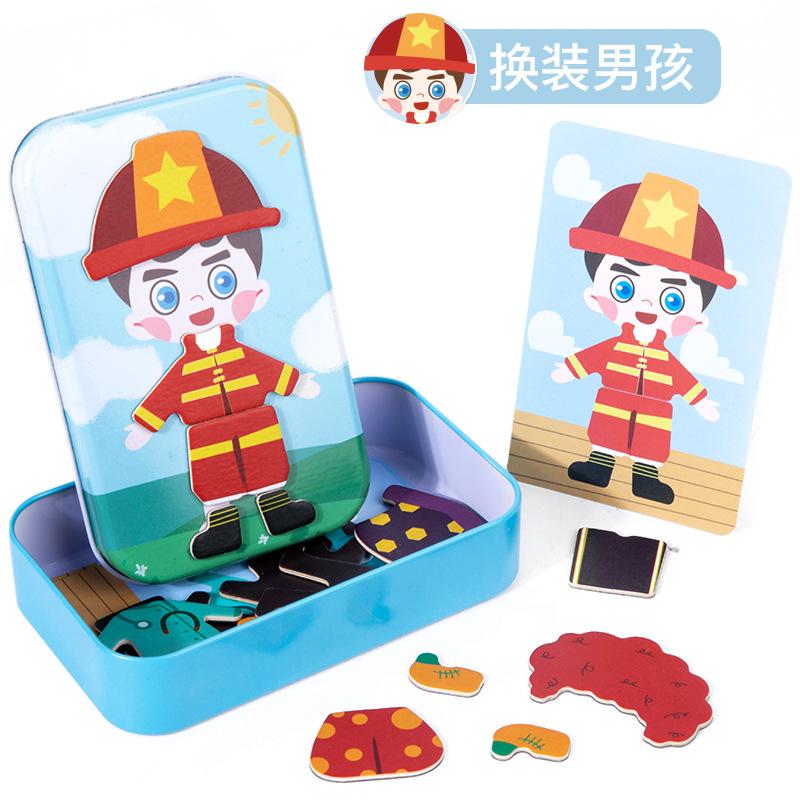 Пазл Наряжалка Меняющееся Лицо Магнитный Пазл Жестяная Коробка Пазл Детский Подарок для Путешествий Магнитная Наклейка Игрушка