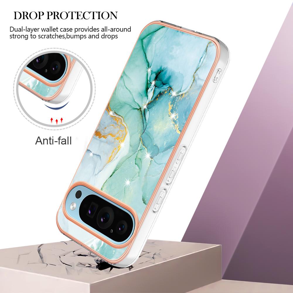 For Google Pixel 9 Pro XL TPU Case with IMD Marble Pattern Electroplated Back Cover