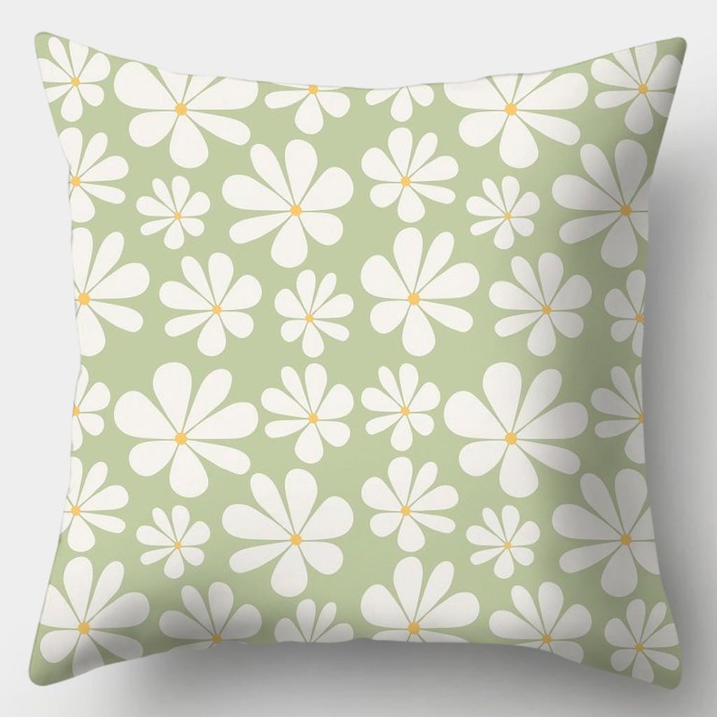 Avocado Green Pillowcase Square Sofa Pillowcase Plaid Plant Print Cushion Cover