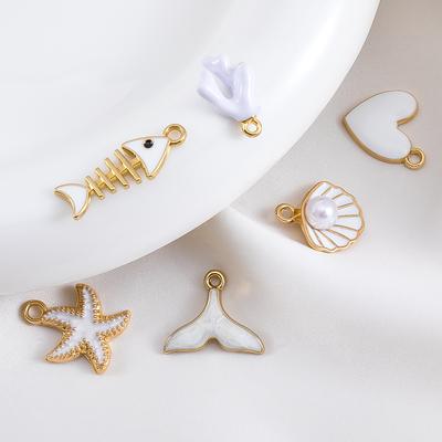 10 Stück Trend Weißer Emaille Ozean Koralle Muschel Fischgräten Fischschwanz Herz Anhänger Legierung Anhänger DIY Halskette Schlüsselanhänger Schmuckherstellung