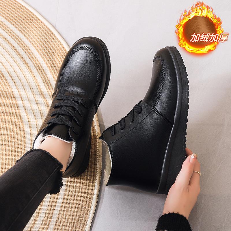 Mom cotton shoes women's winter velvet thickened warm medium and short boots non-slip waterproof flat bottom comfortable grandma cotton shoes