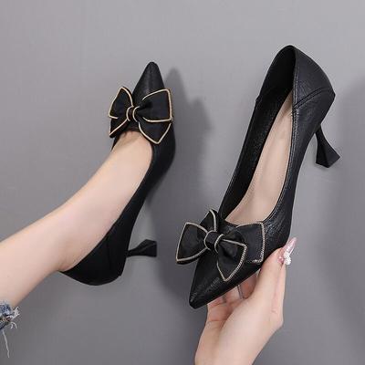 Chaussures à talons pour femmes, chaussures noires, mi-talons, chaussures de bureau élégantes pour dames, escarpins classiques pour femmes, chaussures habillées à nœud papillon
