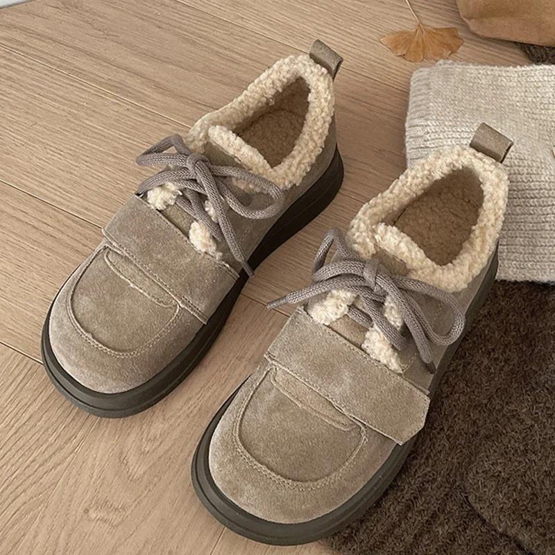 Fur Platform Women Casual Shoes Suede Flats Boots Woman 2025 Trend Winter Fashion Lolita Elegant Cozy New Brand Sneakers Mujer