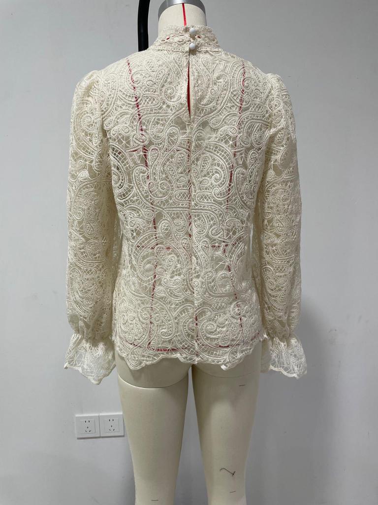 Elegant Lace Stand Collar Long Sleeve Shirt: European & American Style with Korean Niche Design for Autumn & Winter
