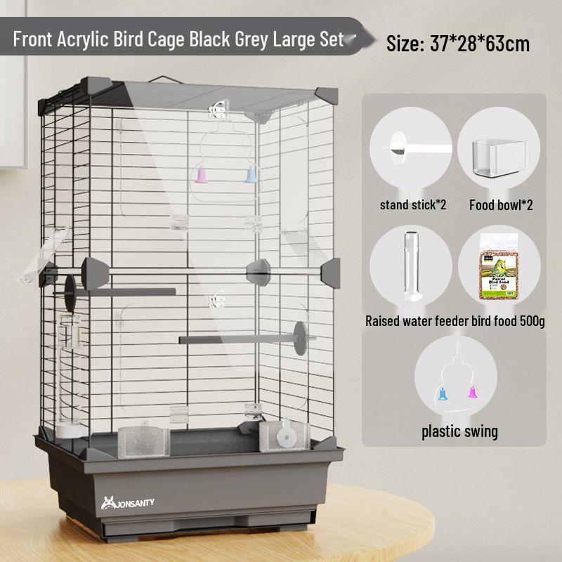 Large Transparent Acrylic Bird Cage with Toilet for Cockatiels and Parrots