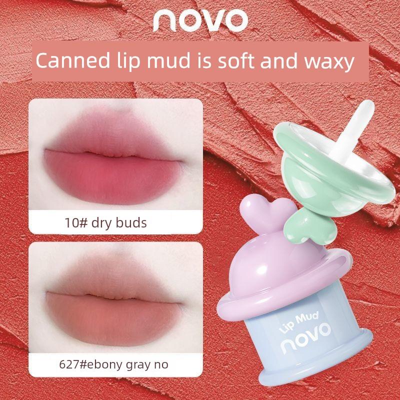 Novo Canned Lip Mud Velvet Matte Low-Saturation Natural Nude Lipstick for Women, Non-Stick and Non-Fading