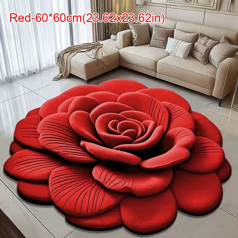 

М який квітковий килим спеціальної форми дверна прокладка ванна кімната килимок для вітальні чайний столик приліжковий Red-60x60cm