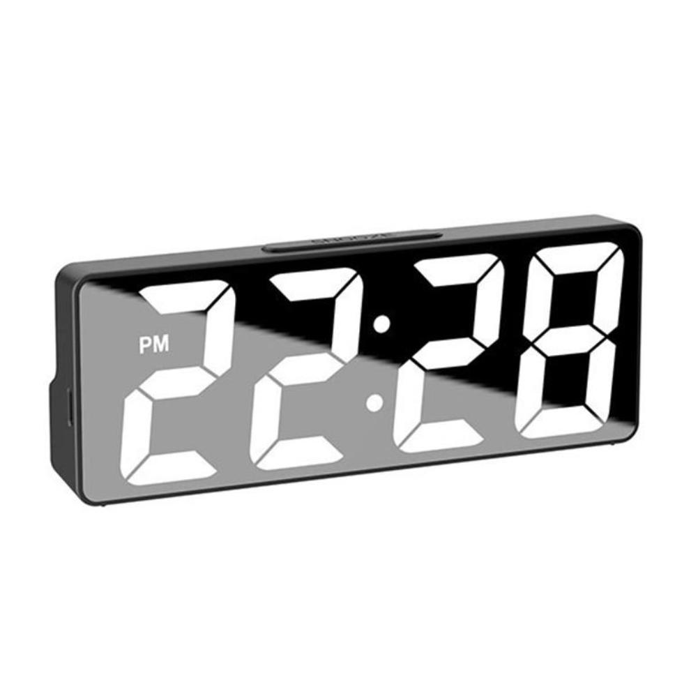 

Цифровой светодиодный будильник, зеркальный USB-аккумулятор, двойная мощность, 2 уровня, регулируемая яркость, настольные часы для офисных путешествий Black shell-white
