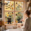 Halloween Bat And Castle Decals 4 Sheets Electrostatic Glass Stickers, Cartoon Pumpkins Bats Window Q-version Decorations PVC Waterproof Static Clings
