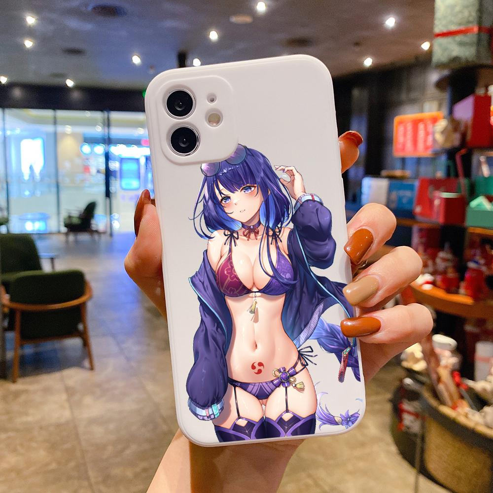 Genshin Impact Sexy Girl Luxusní Čtvercové Tekuté Silikonové Pouzdro na Telefon Pro iPhone 14 11 12 13 Pro Max Mini X XS XR 7 8 Plus SE2 Kryt