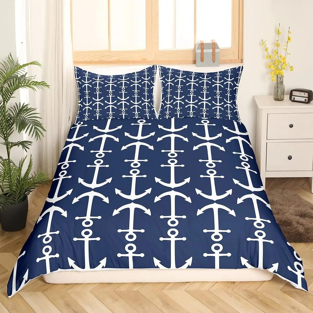 Nautical Sailboat King Queen Duvet Cover Coastal Sailing Boat Bedding Set Sea Adventure Comforter Cover Polyester Quilt Cover