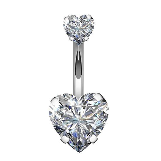 Dvojité srdce Cubic Zirconia Barbell Navel Ring Women Body Piercing Šperky
