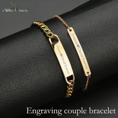 Nextvance Engraving Nameplate Couple Bracelet Stainless Steel Chain Id Tag Bracelets For Lover Valentines Day Gift