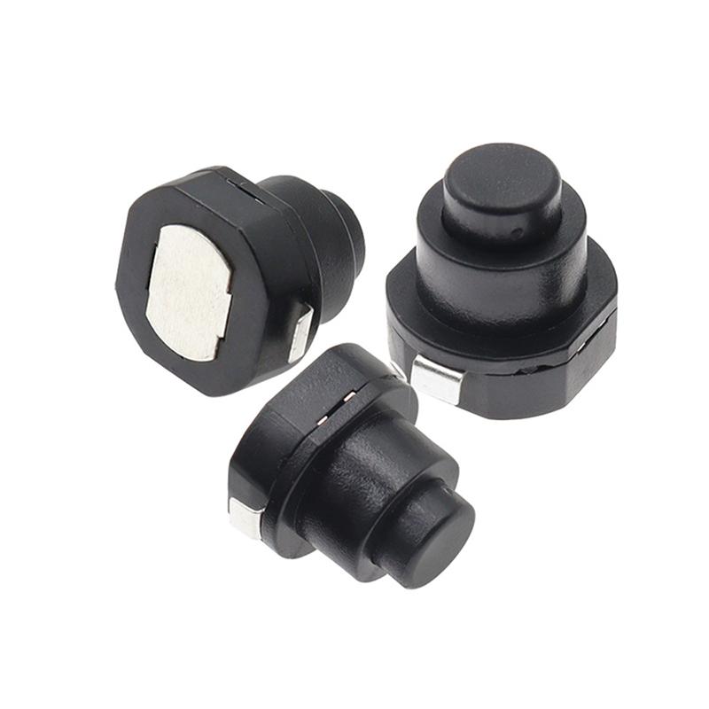 10Pcs Push Button Switch 10X11 250V 1A Flashlight Switch Black Round Lock Flashlight Button Switch On-Off
