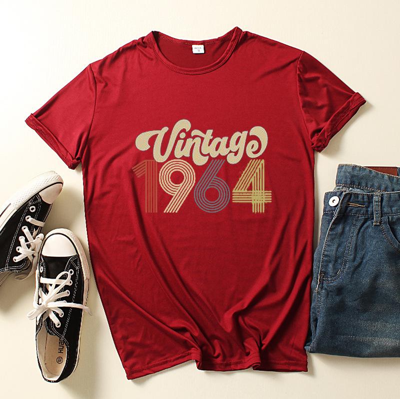 Vintage 1964 Buchstabenaufdruck Damen T-Shirt Kurzarm O-Ausschnitt Locker Damen T-Shirt Damen T-Shirt Oberteile Kleidung Camisetas Mujer