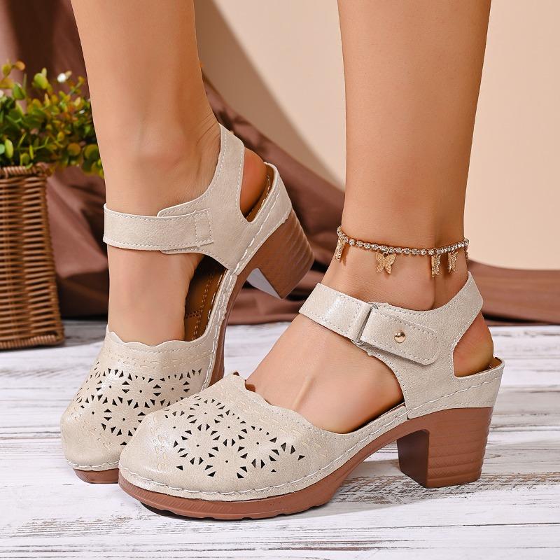 Cross-border Foreign Trade Large Size Baotou Sandals Women's 2026 New Summer Block Heel Hollow Light High Heel Women's Sandals