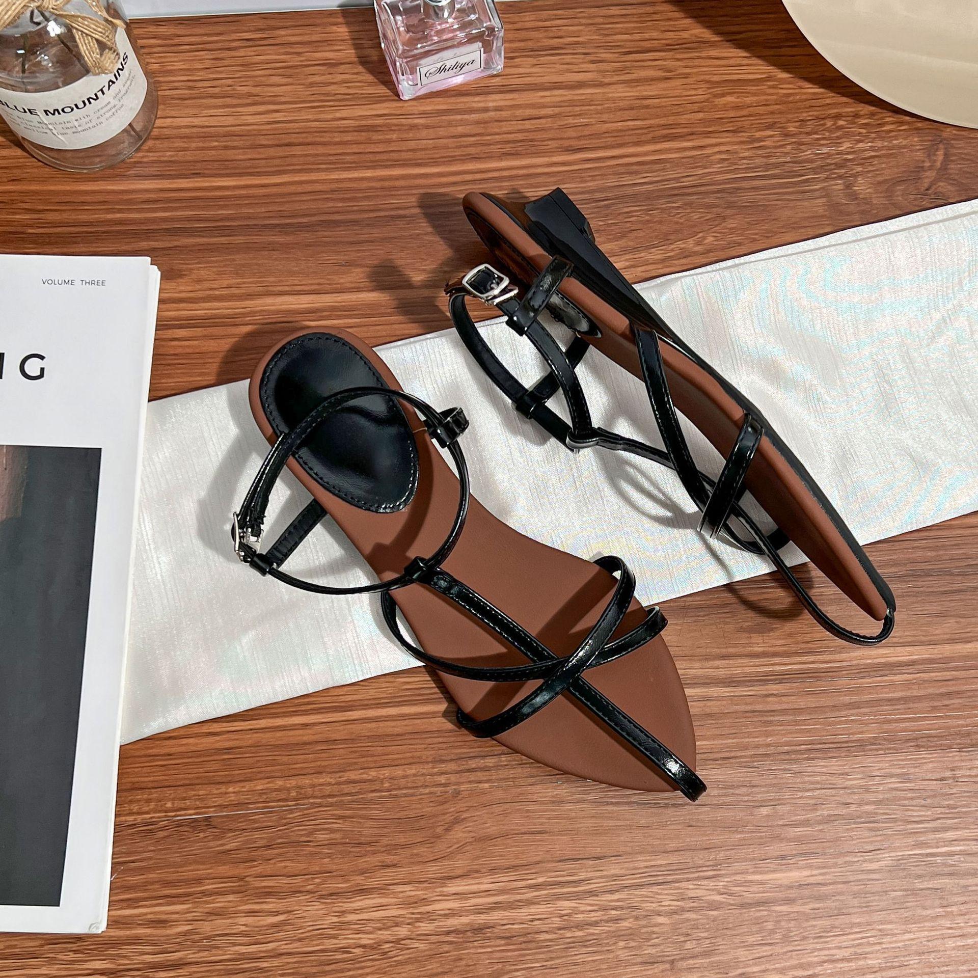 

Summer new flat-soled sandals for women to wear high-end retro Roman sandals for women with thin straps and high heels for women 2025 40 чёрный