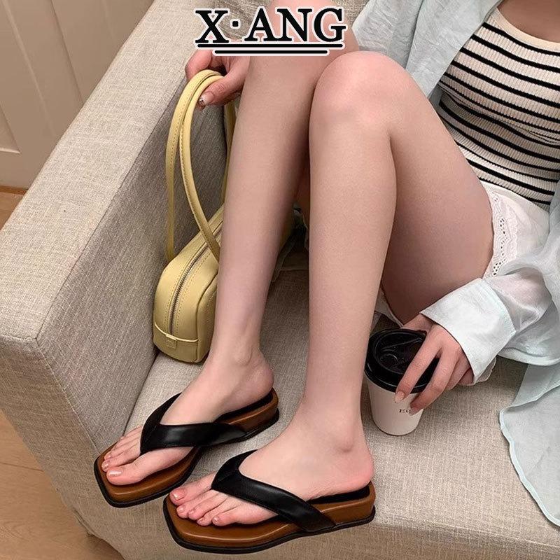 Sheepskin version of thick-soled flip-flops for women's summer wear new beach vacation wind small slope heel cold slippers
