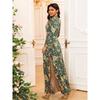 Middle East Cross-Border Women clothes Fashion Print Robe Dubai Women Diamond Waist Lace-up Waist Hugging Dress Dress