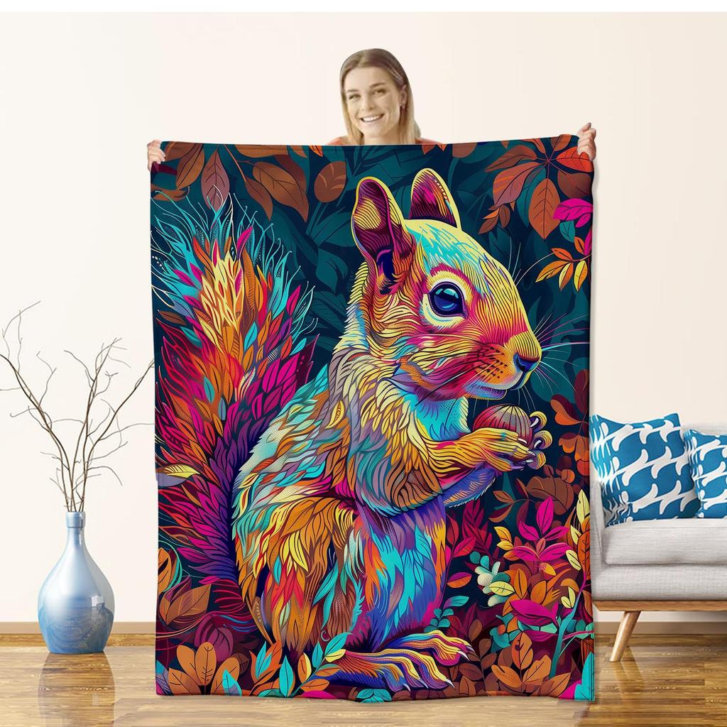 Colored flowered squirrel digital-printed polyester Bedroom velvet flannel soft sofa cover blanket Fleece sofa cover blankets