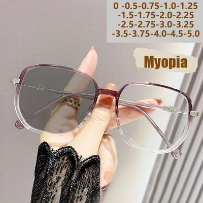 Trendy Large-framed Bright Pink Nude Color-changing Myopia Glasses For Women Without Makeup 2988