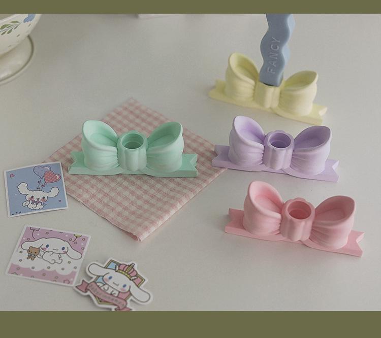 Inspired Atmosphere Candlestick: Creative Long Stem Aromatherapy Candle Holder with Plaster Bow Ornament for Home Decoration