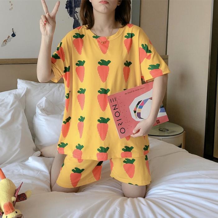 Women's Summer Cartoon Pajama Set - Cute Korean Style Christmas Short Sleeve & Shorts Homewear